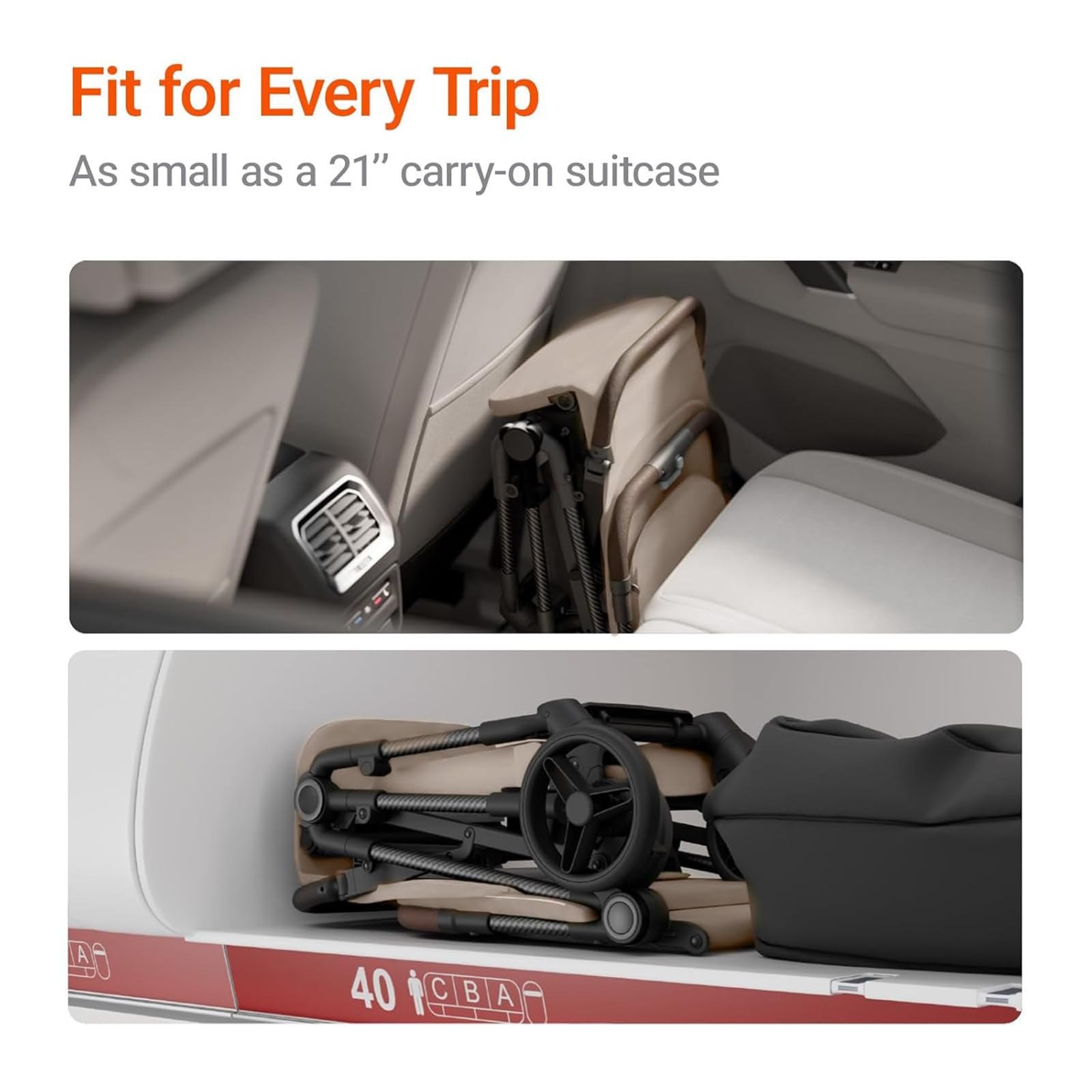 Lightweight MAMAZING Ultra Air baby travel stroller with carbon fiber frame, one-handed fold, compact design, suitable for toddlers.