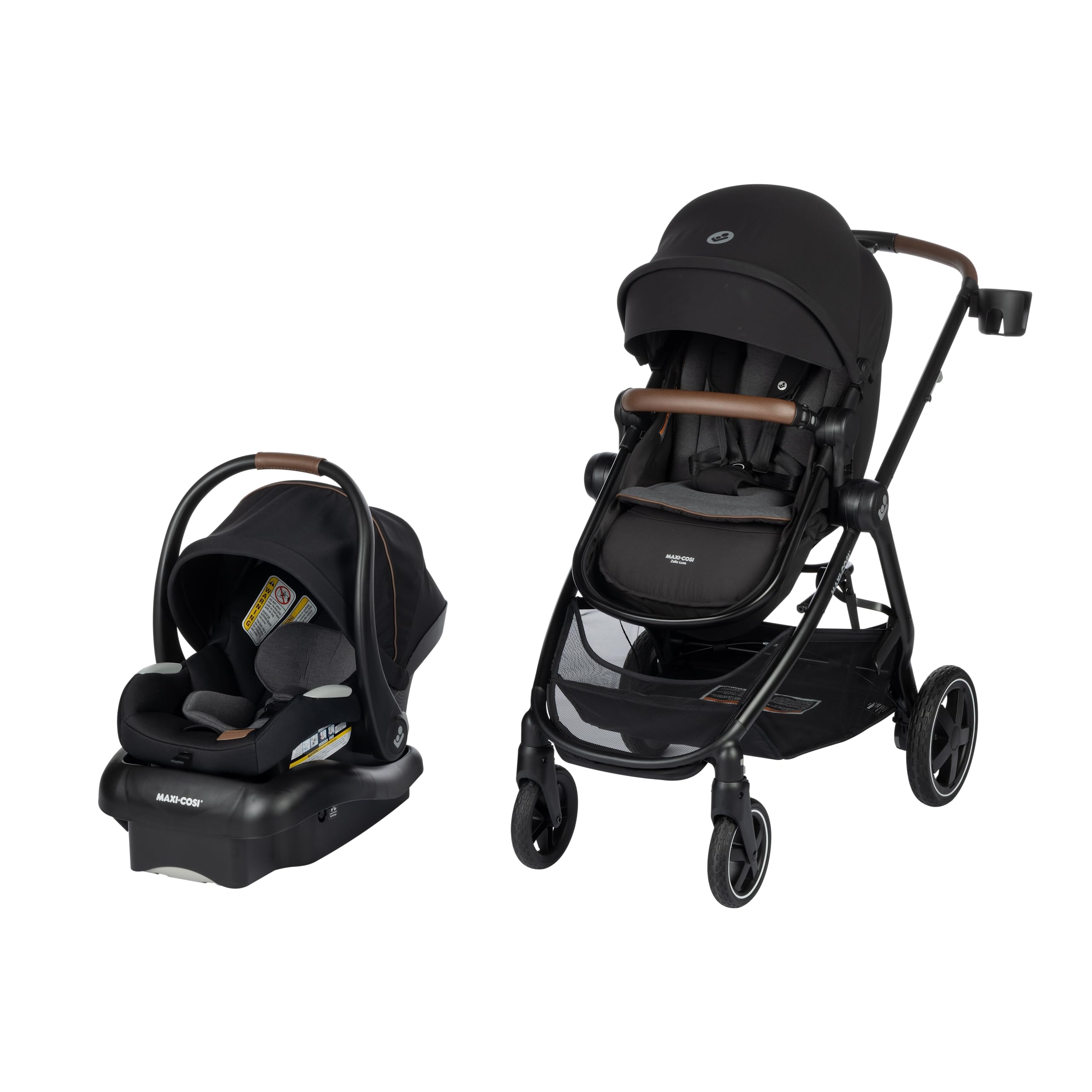 Maxi-Cosi Zelia Luxe 5-in-1 modular travel system with stroller, car seat, and foldable features for versatile baby travel.