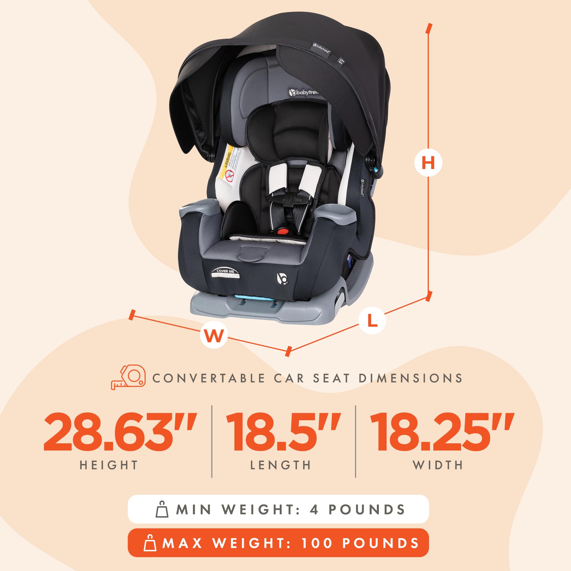 Baby Trend Cover Me 4 In 1 Convertible Car Seat Built In Canopy