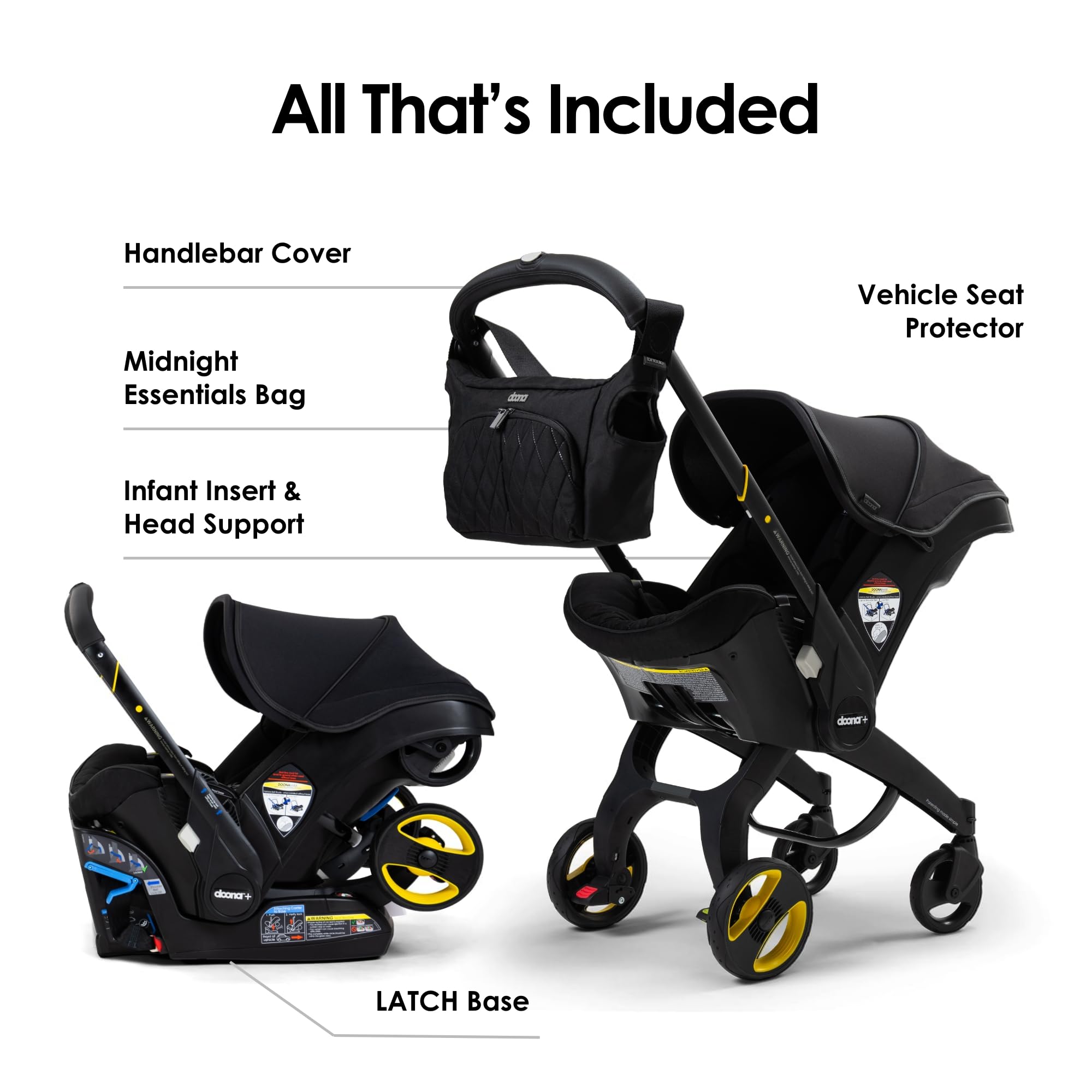 Doona all-in-one travel system with slate green car seat and stroller, showing the compact, foldable design for easy travel.