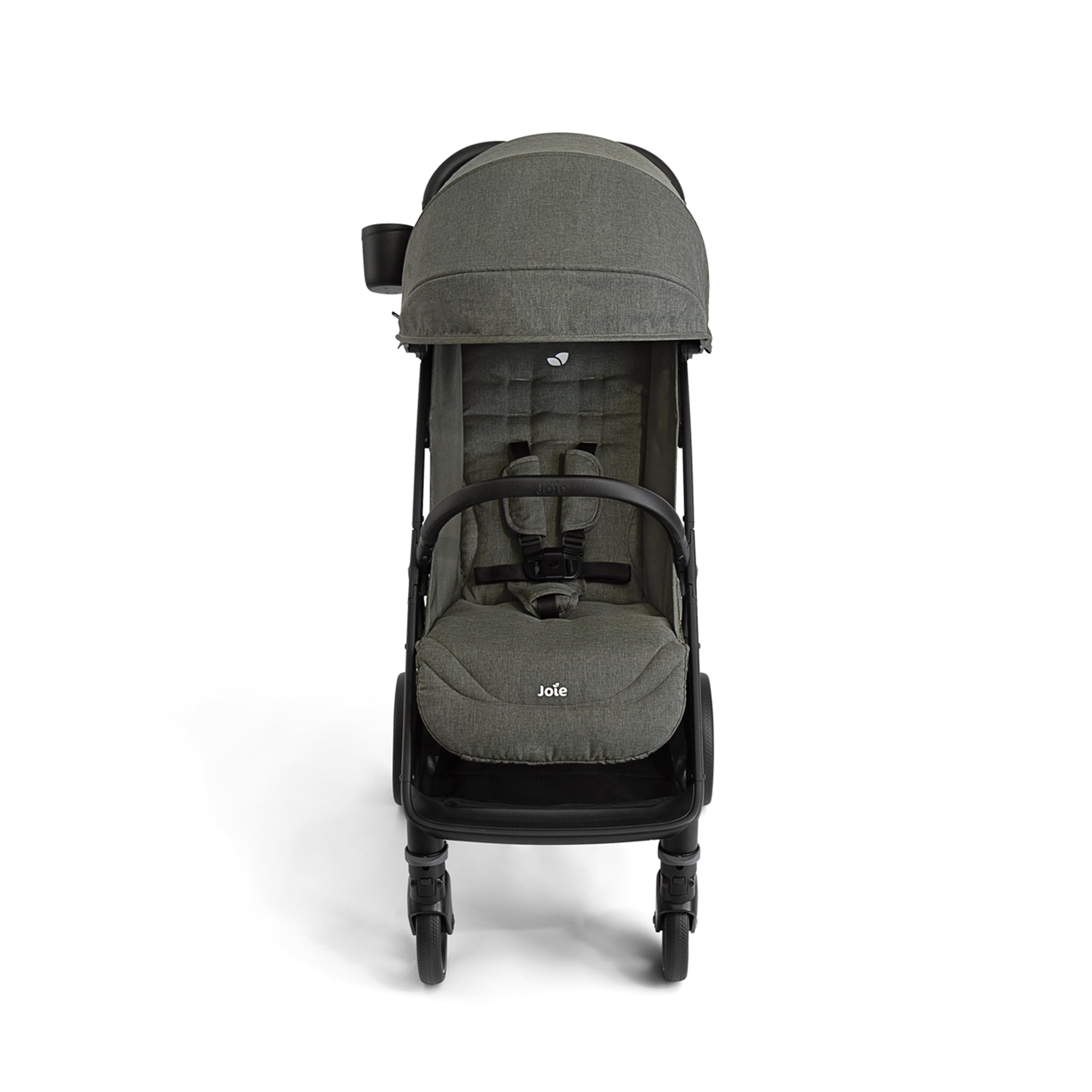 Joie Nutmeg compact stroller in shale color, lightweight with one-hand fold, suitable for easy city and travel use.