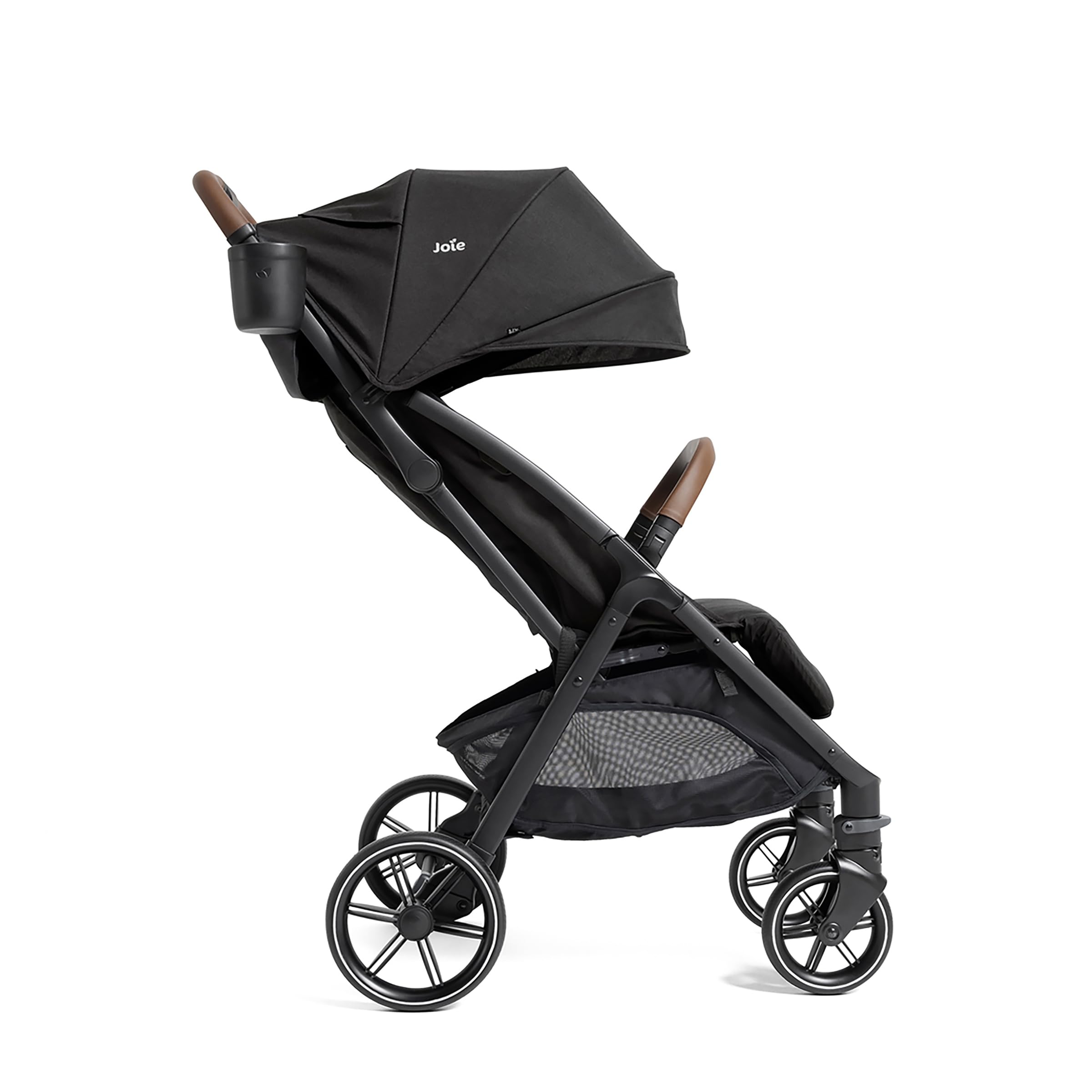 Joie Nutmeg compact stroller in shale color, lightweight design with one-hand fold, suitable for easy travel and daily use