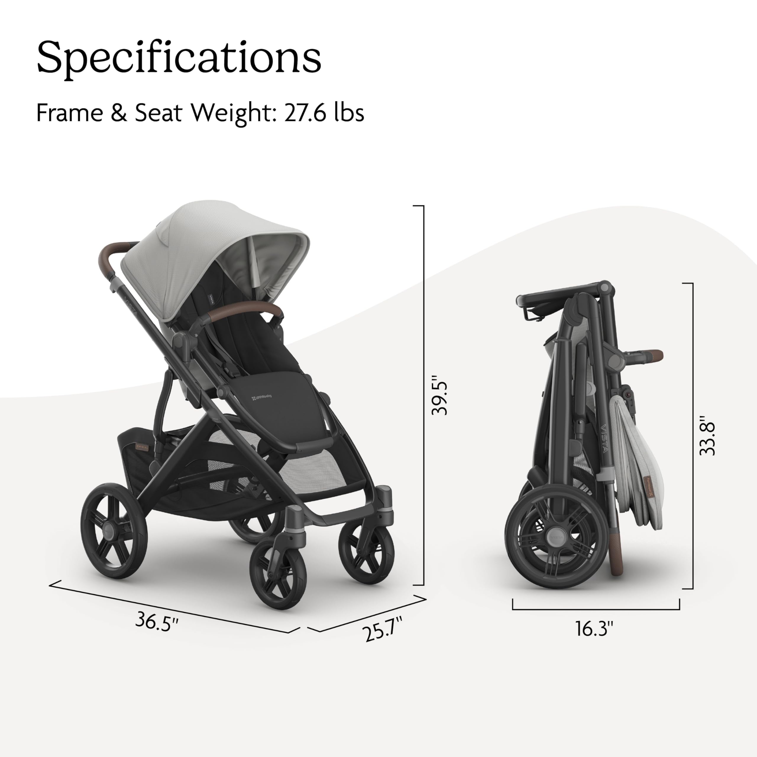 UPPAbaby Vista V3 convertible stroller for baby and toddler in Charcoal/Carbon, with all-wheel suspension and large storage basket.