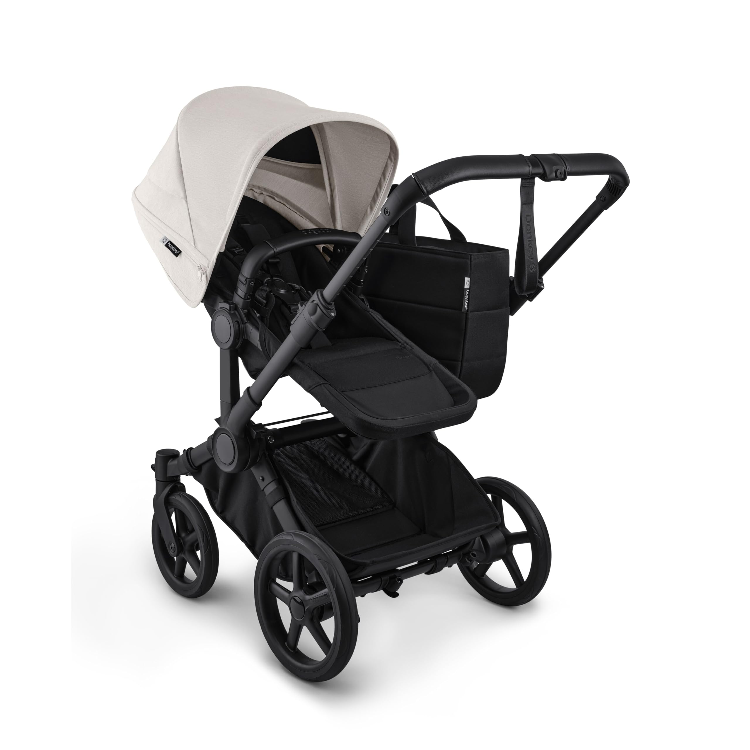 Bugaboo Donkey 6 Cocoa Brown single-to-double all-terrain stroller with toddler and newborn seating arrangement, side-by-side design.