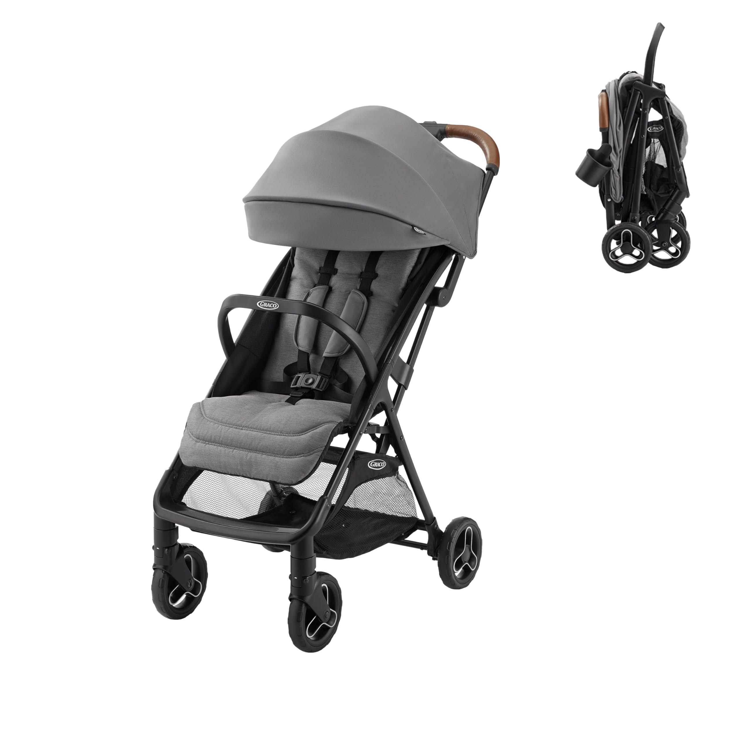 My Store Graco Ready2Jet compact stroller with overhead-friendly design, automatic fold, and lightweight travel features.