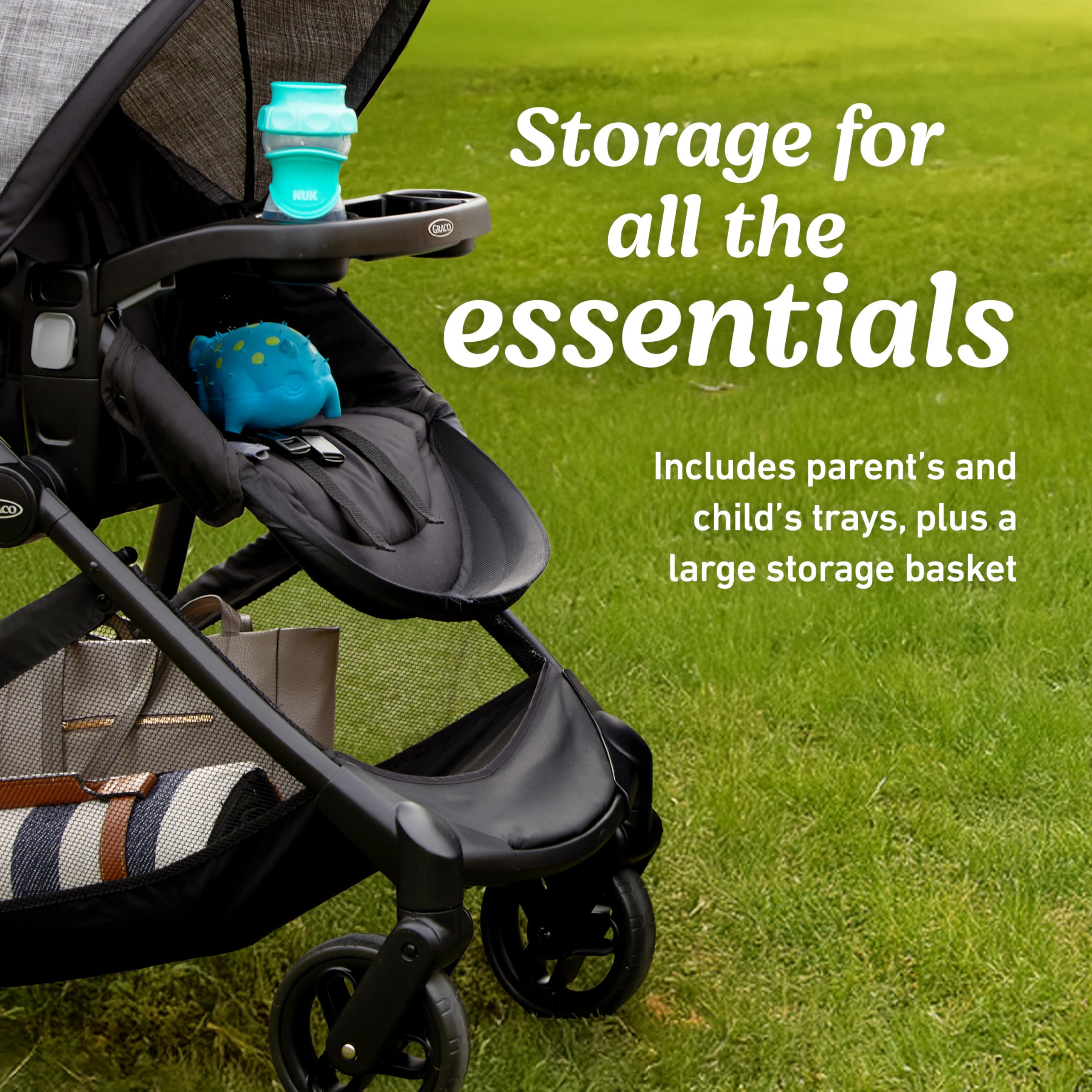 Graco Modes Element Canter travel system with stroller and infant car seat, featuring adjustable handle and safety harness.