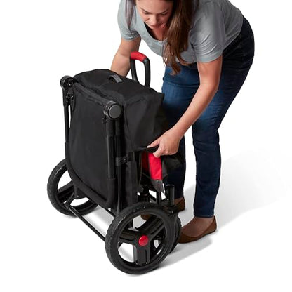 Red Radio Flyer wagon for kids, toddler stroller and beach cart with wheels, suitable for ages 1 and up, outdoor toy for children.