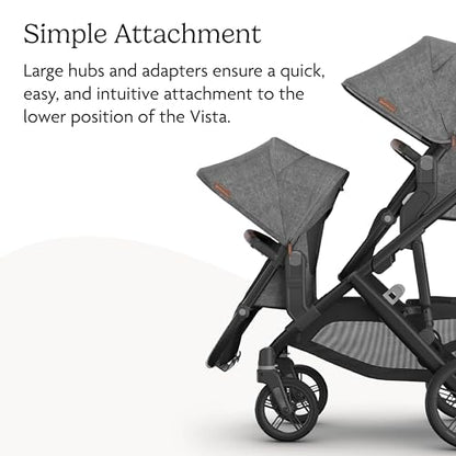 UPPAbaby RumbleSeat V3 second lower all-weather seat with magnetic buckle for Vista V2/V3 in Declan Oat Mélange with silver frame and chestnut leather
