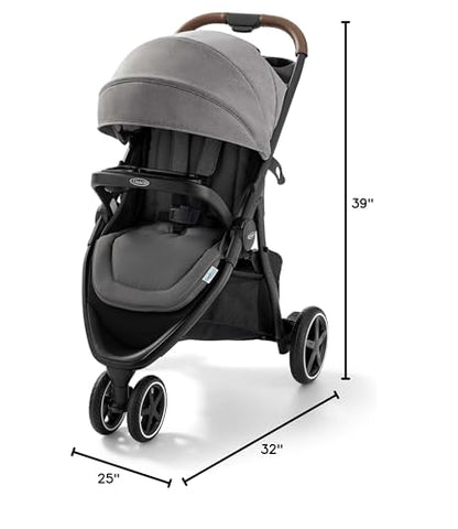 My Store Graco Outpace LX all-terrain 3-wheel baby stroller with rubber tires, one-hand fold, in-seat suspension, suitable for travel systems.