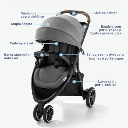 My Store Graco Outpace LX all-terrain 3-wheel baby stroller with one-hand fold, in-seat suspension, and rubber tires for smooth travel.