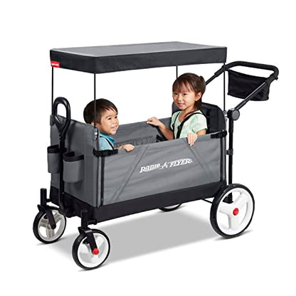 Red Radio Flyer wagon for kids with wheels, convertible stroller and rolling cart for toddlers ages 1 and up, outdoor toy.
