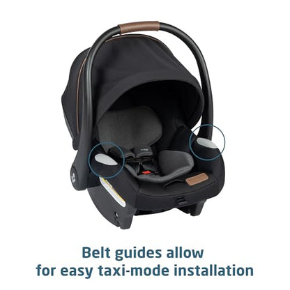 Maxi-Cosi Zelia Luxe 5-in-1 travel system with stroller, car seat, and accessories, designed for versatile family travel.