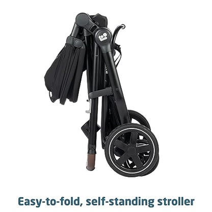 Maxi-Cosi Zelia Luxe 5-in-1 modular travel system with stroller, car seat, and accessories, suitable for infants and toddlers.