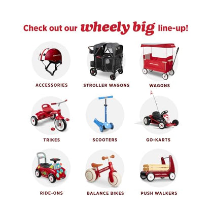 Red Radio Flyer wagon for kids with wheels, convertible stroller and rolling cart, suitable for toddlers aged 1+ outside toys