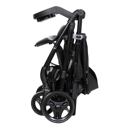 Baby Trend Passport cargo stroller with pink bamboo fabric and EZ-Lift Plus infant car seat, featuring a compact travel system.