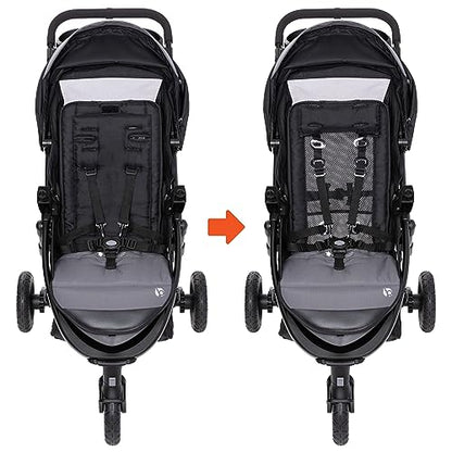 Pink Baby Trend Passport cargo stroller with EZ-Lift Plus infant car seat, featuring bamboo accents and adjustable handlebar.