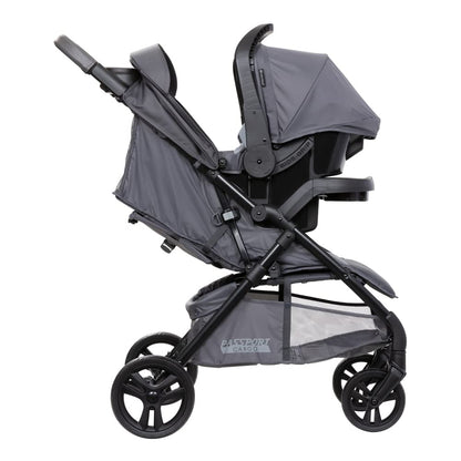 Baby Trend Passport Cargo stroller travel system with pink bamboo fabric and EZ-Lift Plus infant car seat, designed for easy mobility.