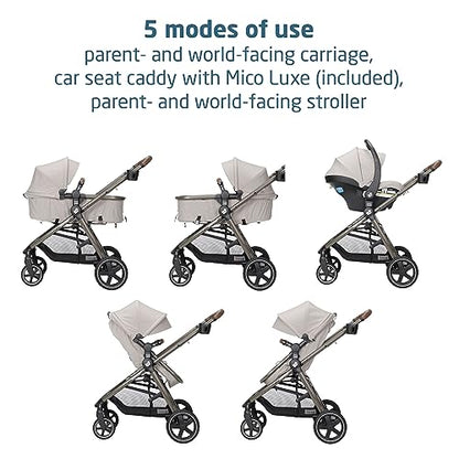 Maxi-Cosi Zelia Luxe 5-in-1 modular travel system with stroller and car seat, black fabric and adjustable handlebar
