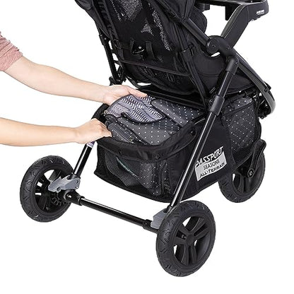 Baby Trend Passport cargo stroller with pink bamboo fabric and EZ-Lift Plus infant car seat, featuring a sturdy frame and smooth wheels.