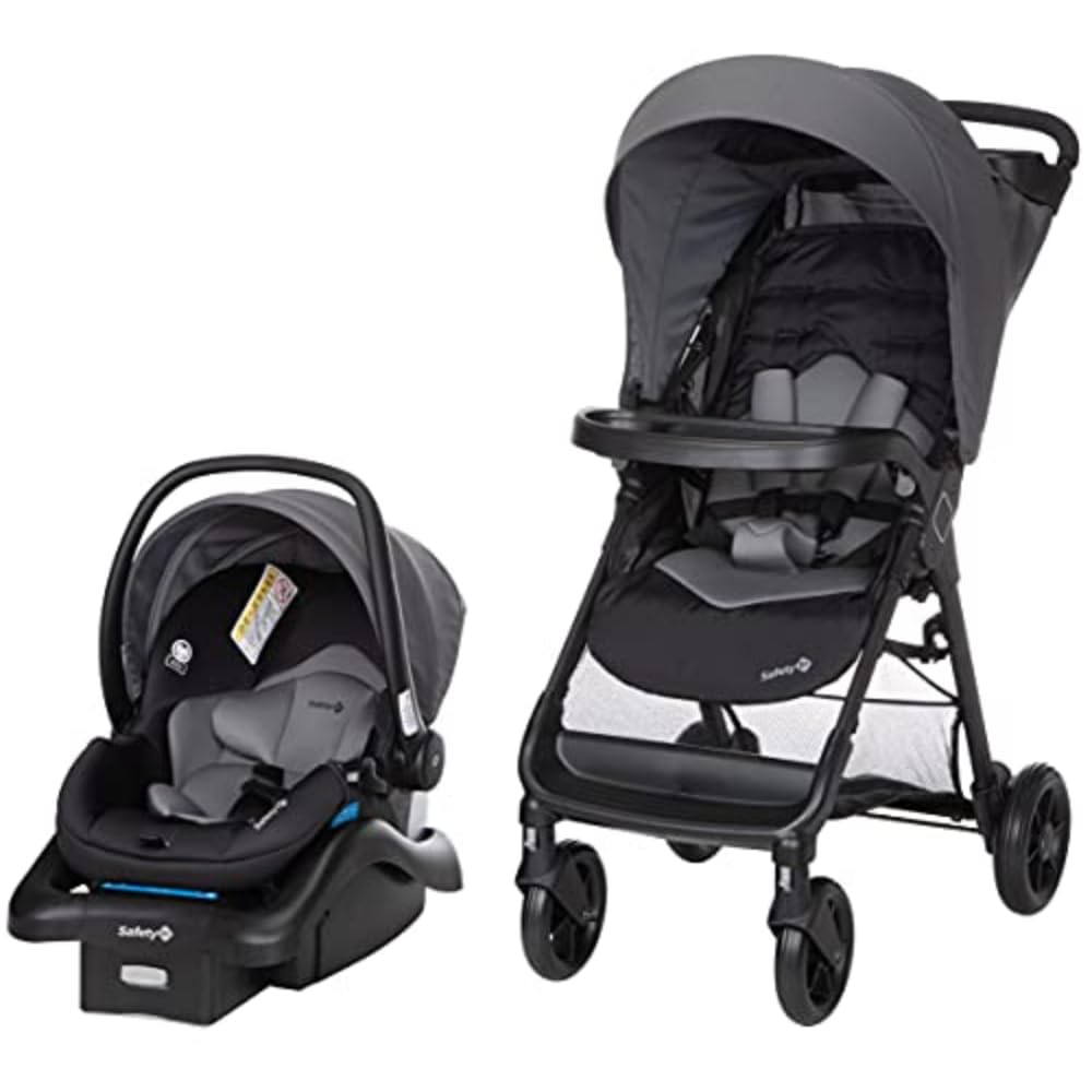 Safety 1st Smooth Ride travel system stroller with OnBoard FLX infant car seat, large canopy, foldable design, and ample storage.
