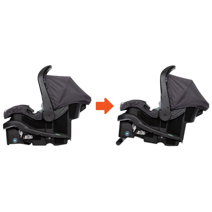 Baby Trend Passport cargo stroller with pink bamboo design and EZ-Lift infant car seat, featuring a sturdy frame and comfortable seating.