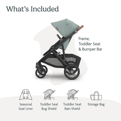 UPPAbaby Vista V3 stroller for baby and toddler, charcoal frame, all-wheel suspension, XL basket, convertible single-to-double configuration