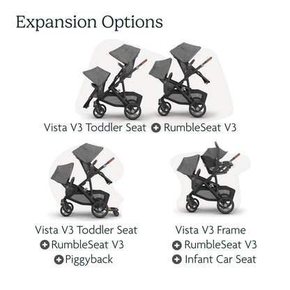 UPPAbaby RumbleSeat V3 second lower all-weather seat with magnetic buckle for Vista V2 and V3 strollers, in Declan Oat Mélange.