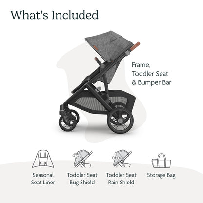 UPPAbaby Vista V3 convertible stroller for baby and toddler in charcoal with all-wheel suspension and large storage basket