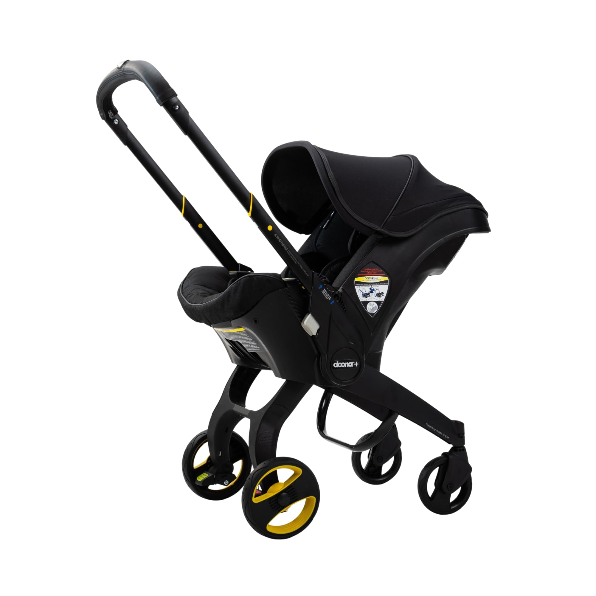 Doona car seat and stroller in slate green, all-in-one travel system with adjustable handle and safety harness for infants.