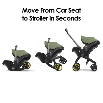 My Store Doona car seat and stroller in slate green, all-in-one travel system with adjustable handle and safety harness.