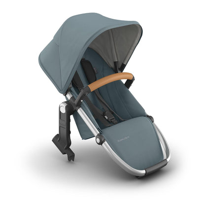UPPAbaby RumbleSeat V3 all-weather second seat for Vista V2/V3 in Declan oatmeal with silver frame and chestnut leather, magnetic buckle