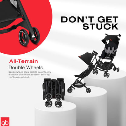 My Store gb Pockit+ All-Terrain lightweight travel stroller with canopy and reclining seat in Velvet Black