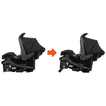 Baby Trend Passport cargo stroller with pink bamboo fabric and EZ-Lift Plus infant car seat, featuring a compact travel system.