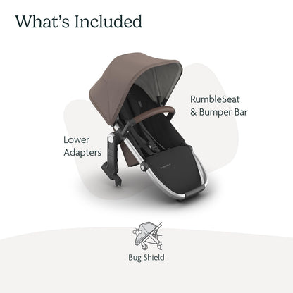 UPPAbaby RumbleSeat V3 second lower all-weather seat with magnetic buckle, compatible with Vista V2/V3, in Declan Oat Mélange with silver frame