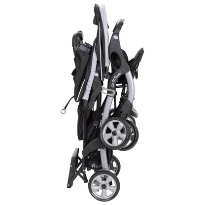 Baby Trend infant and toddler double stroller with car seat, lightweight travel system in Stormy, tandem design, portable for outings.