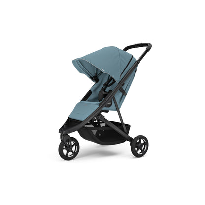Thule Spring 2 single child stroller with ventilated canopy, adjustable handlebar, lightweight design, and compact fold for easy storage.
