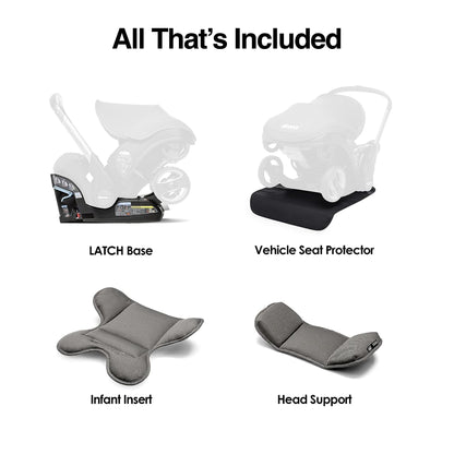 Doona all-in-one travel system with slate green car seat and stroller, compact design for easy mobility and convenience.