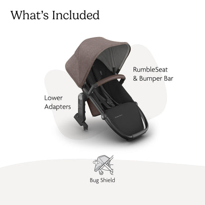 UPPAbaby RumbleSeat V3 second lower seat for Vista strollers, all-weather seat with magnetic buckle in Declan Oat Mélange color.