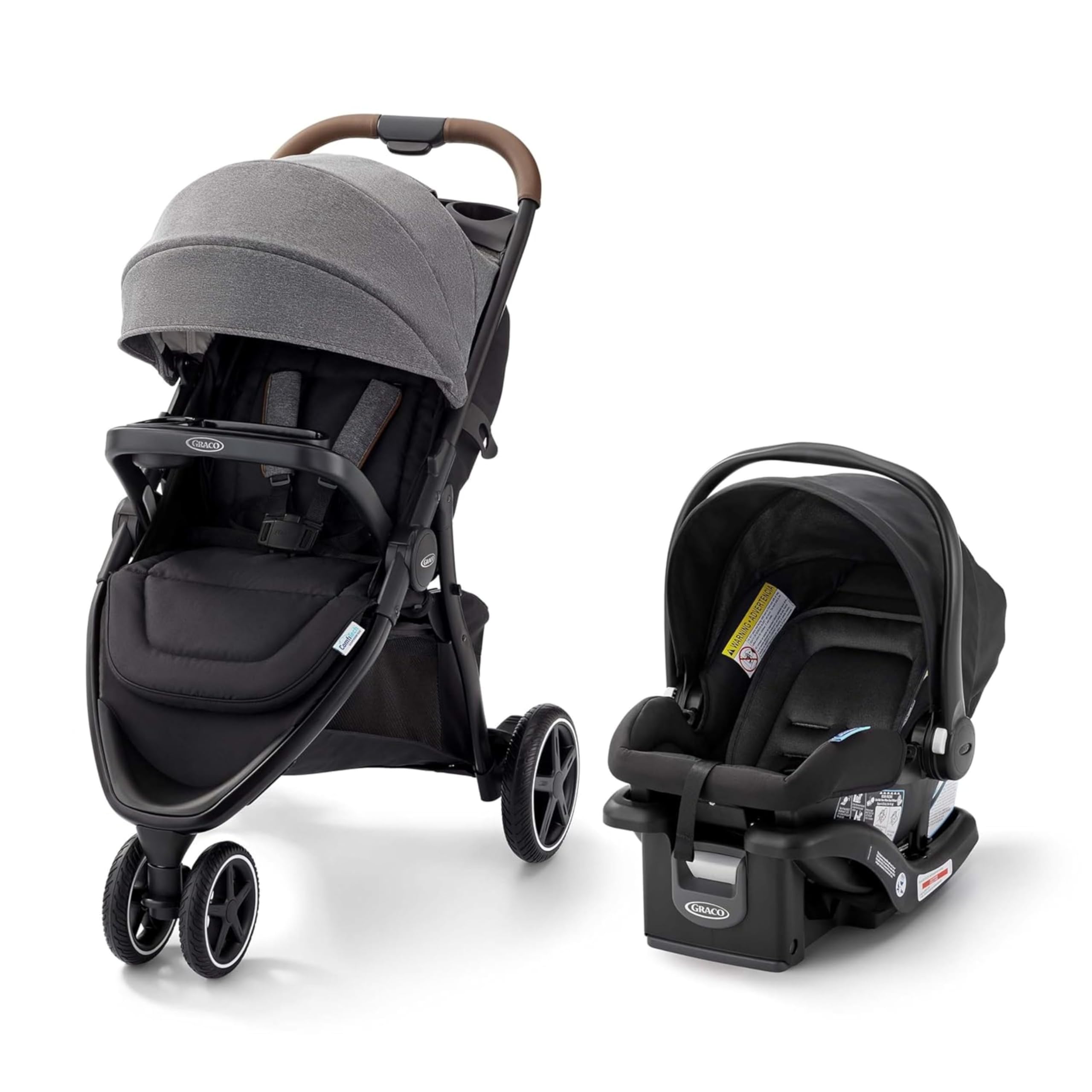 Graco Outpace LX all-terrain 3-wheel baby stroller with rubber tires, foldable design, in-seat suspension, and travel system compatibility