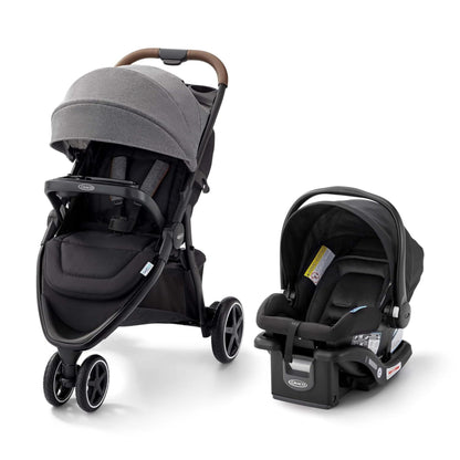 Graco Outpace LX all-terrain 3-wheel baby stroller with rubber tires, foldable design, in-seat suspension, and travel system compatibility