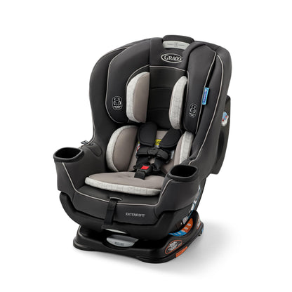 Graco Extend2Fit convertible baby car seat in Gotham color with adjustable extension panel for extra legroom, rear and forward facing.