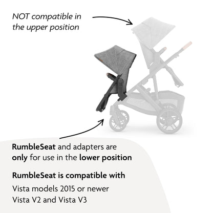 UPPAbaby RumbleSeat V3 second lower all-weather seat with magnetic buckle and adapters, in Declan Oat Mélange with silver frame.