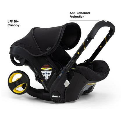 My Store Doona car seat and stroller in slate green, all-in-one travel system with adjustable handle and safety harness.