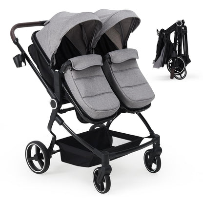 Lightweight double stroller for twins by My Store with reclining seats, adjustable canopy, 5-point harness, and high landscape design.