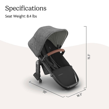 UPPAbaby RumbleSeat V3 second lower all-weather seat with magnetic buckle for Vista V2 and V3, in Declan Oat Mélange with silver frame