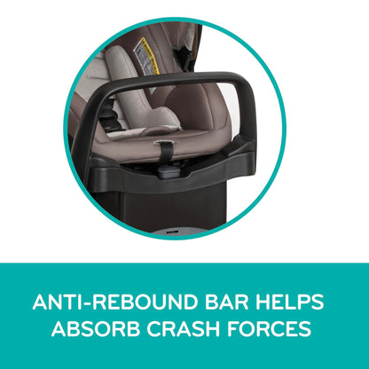 Evenflo Pivot Modular Travel System with LiteMax Preemie and Infant Car Seat in casual gray, featuring stroller and car seat components.