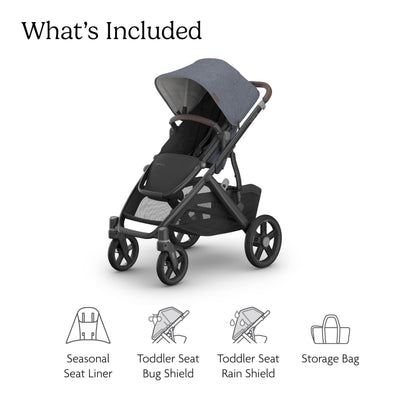 UPPAbaby Vista V3 convertible stroller for baby and toddler with all-wheel suspension, XL basket, in Charcoal/Carbon frame.
