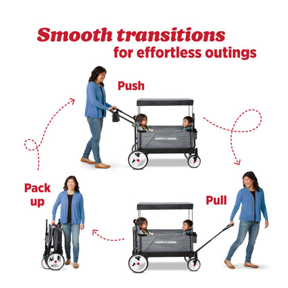 Red Radio Flyer wagon for kids with wheels, convertible toddler stroller and rolling beach cart for children aged 1+ years.