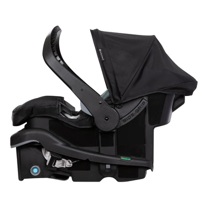 Baby Trend Passport cargo stroller with pink bamboo fabric, EZ-Lift infant car seat attached, suitable for travel and everyday use.