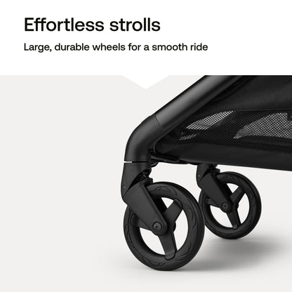 Bugaboo Butterfly 2 travel stroller in black, ultra-compact lightweight design, one-second fold, airplane-friendly for easy travel.